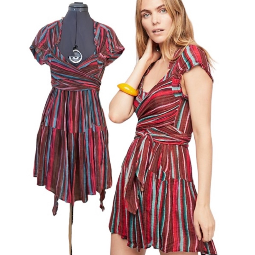 Free People Maia Striped Wrapped Mini Dress - S
